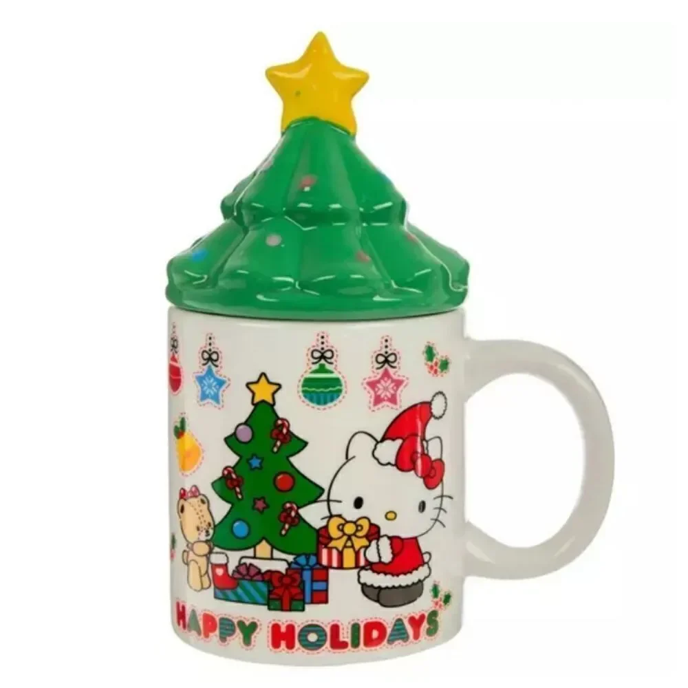 New Sanrio Hello Kitty Ceramic Mug With Christmas Tree Lid